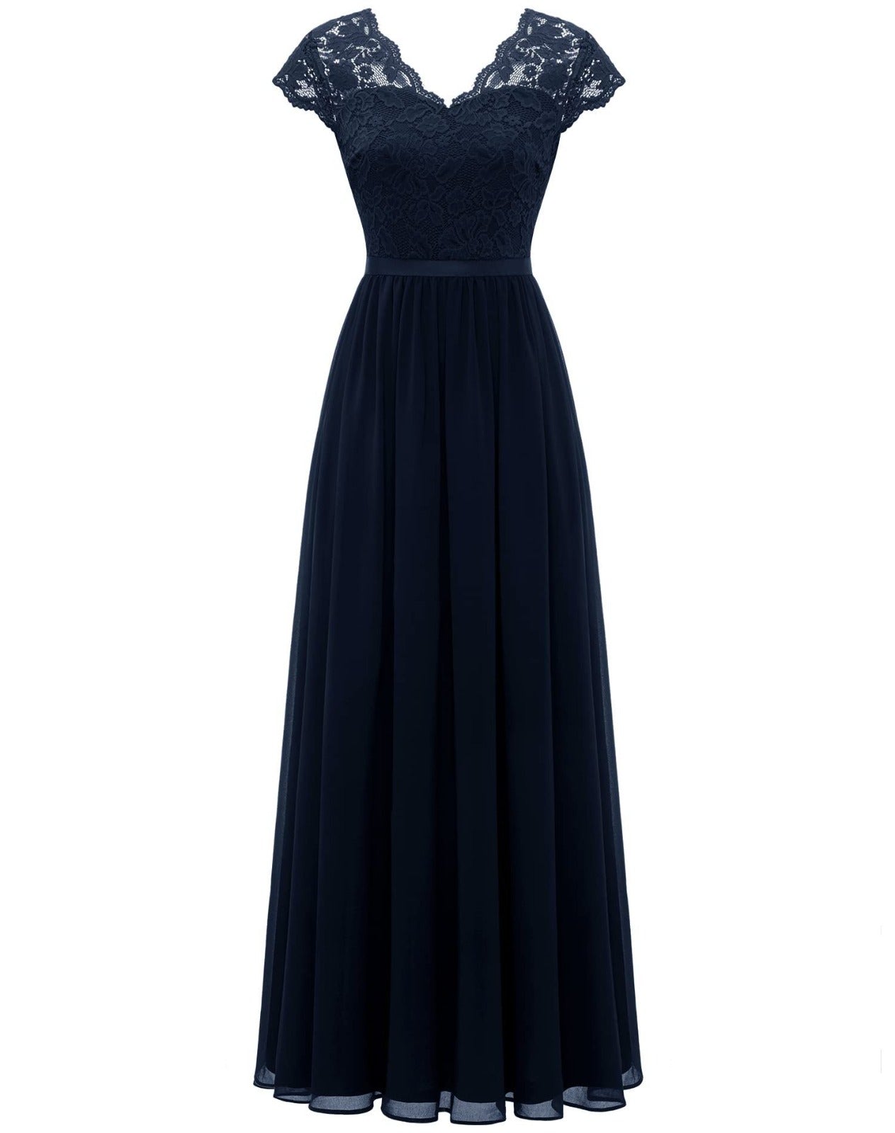 Pinera - Langes Kleid mit Spitze und V-Ausschnitt