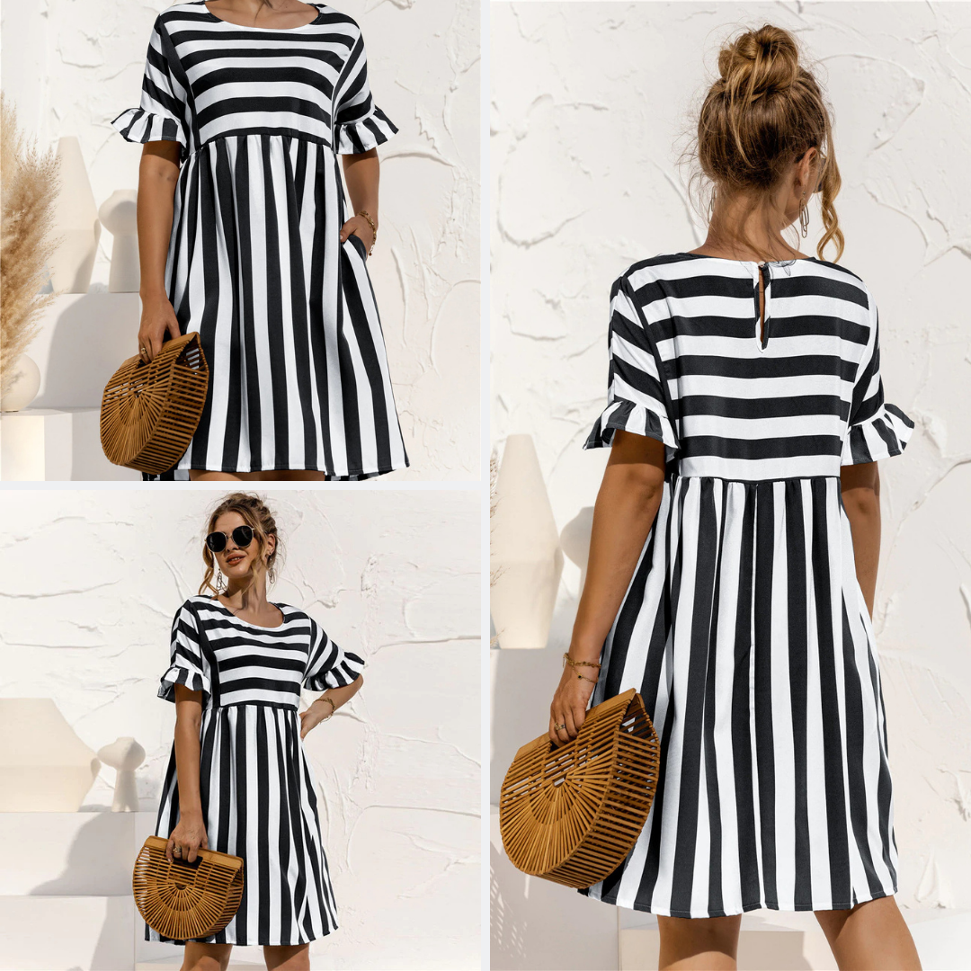 Winget - Gestreiftes Kleid mit Rüschen