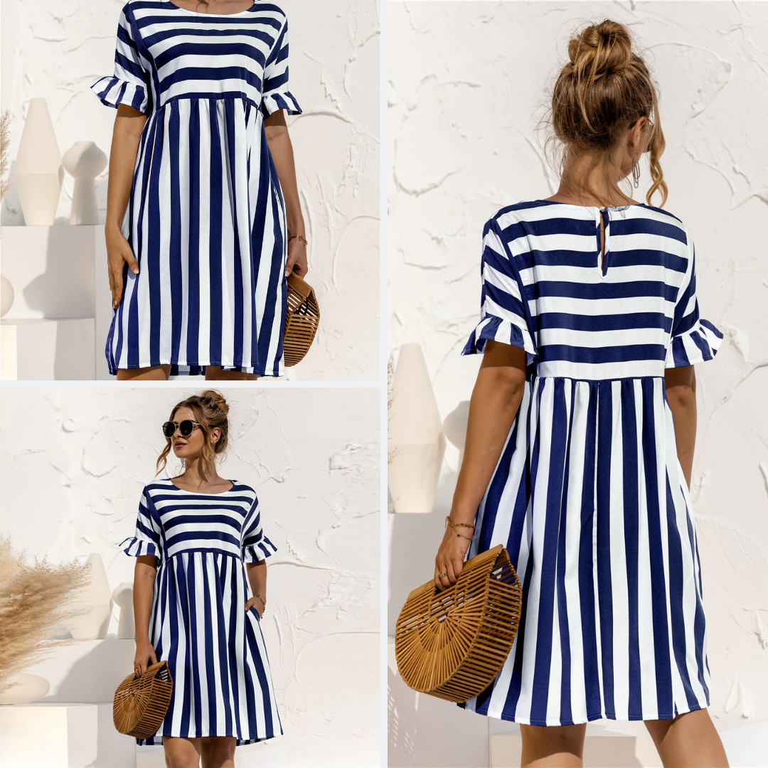 Winget - Gestreiftes Kleid mit Rüschen