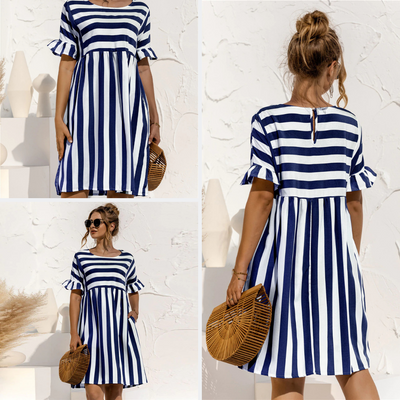 Winget - Gestreiftes Kleid mit Rüschen