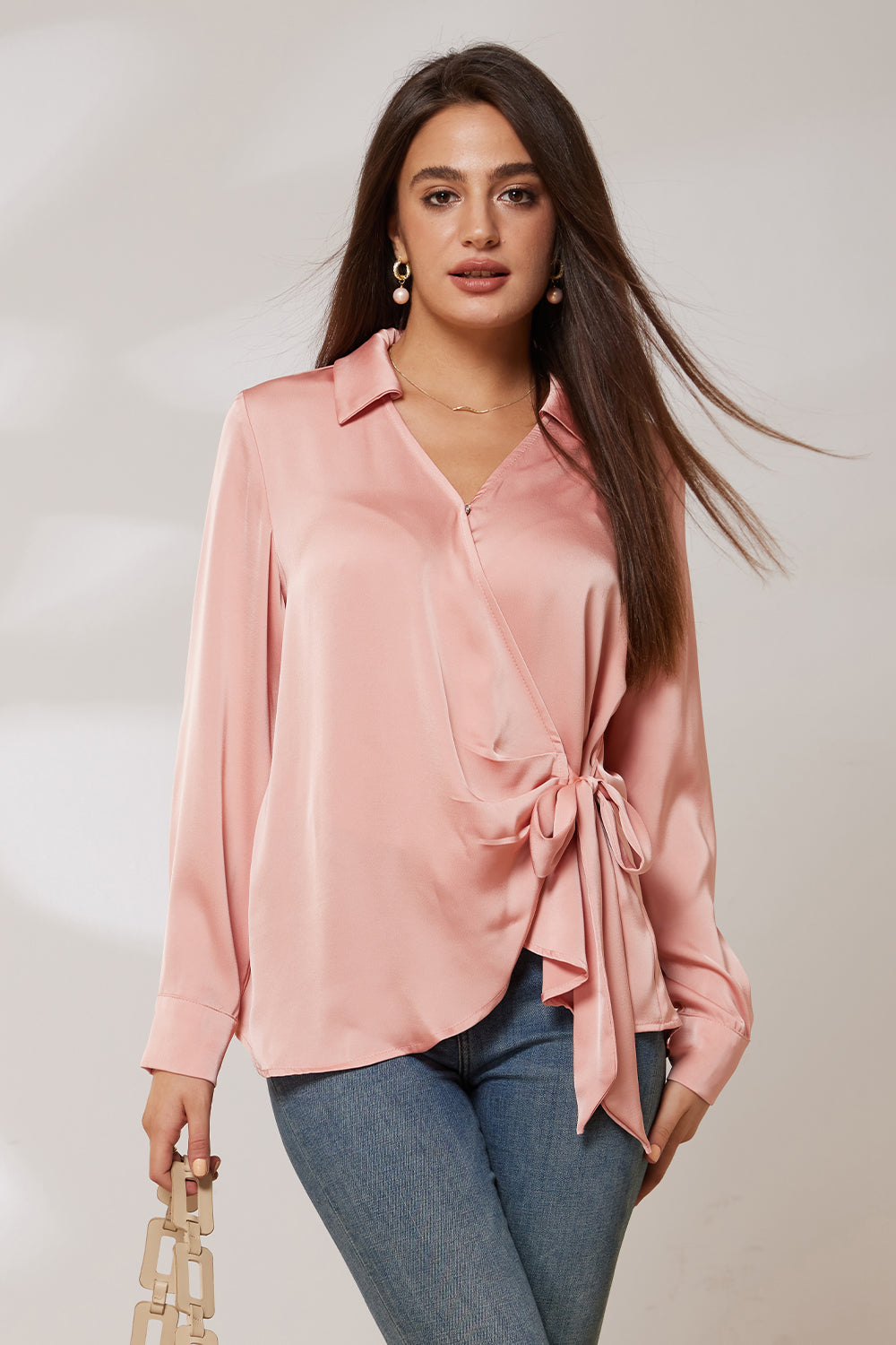 Deneris - Bluse mit V-Ausschnitt in Wickeloptik