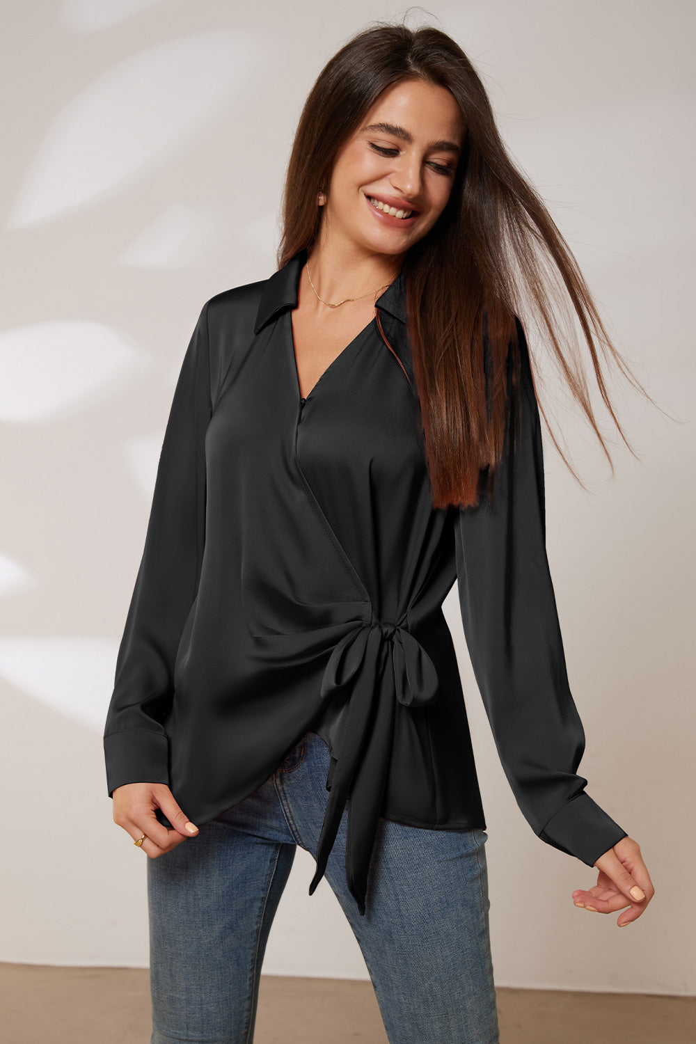 Deneris - Bluse mit V-Ausschnitt in Wickeloptik